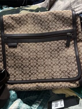 Coach Signature Canvas Messenger Bag in Beige and Brown